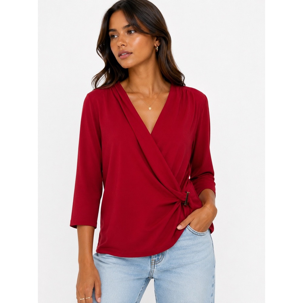Charter Club Surplice Top Women XL Red Faux Wrap Blouse Office